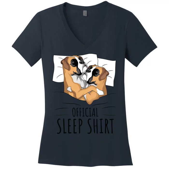 Boxer Dog Sleep Funny Women's V-Neck T-Shirt