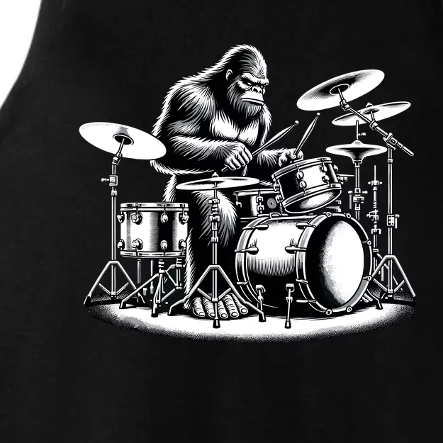 Bigfoot Drummer Sasquatch Playing Drums Musician Band Music Ladies Tri-Blend Wicking Tank