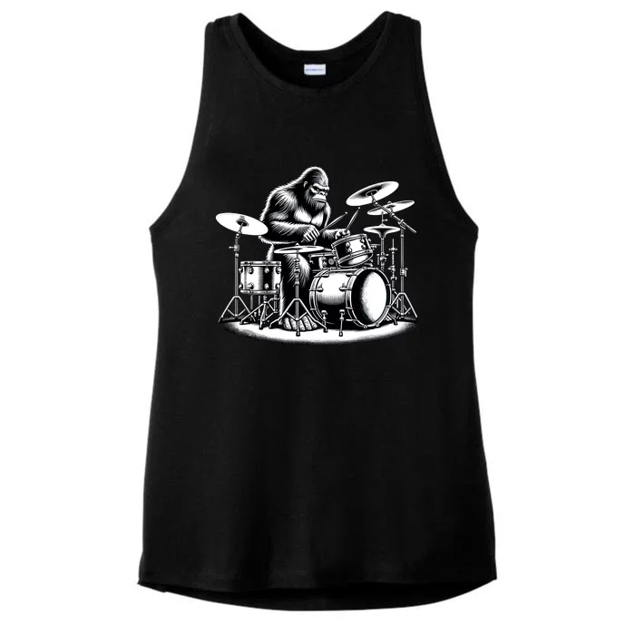 Bigfoot Drummer Sasquatch Playing Drums Musician Band Music Ladies Tri-Blend Wicking Tank