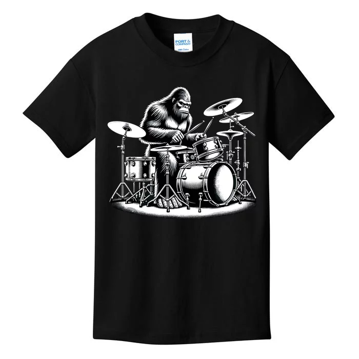 Bigfoot Drummer Sasquatch Playing Drums Musician Band Music Kids T-Shirt