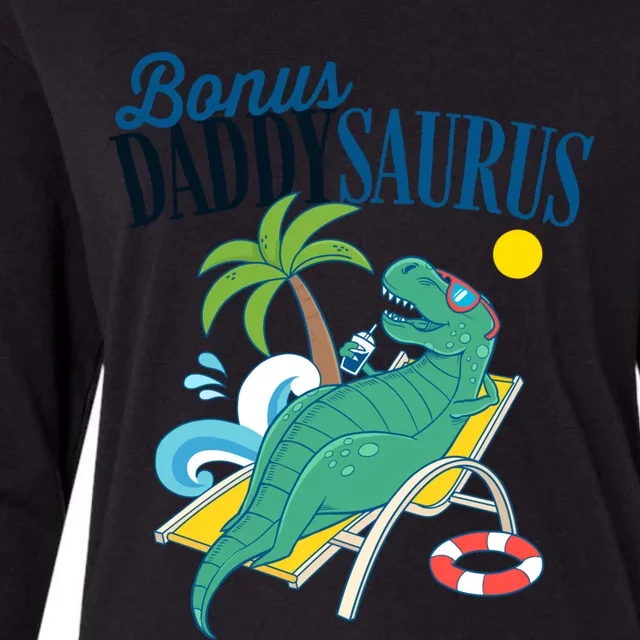 Bonus Daddy Saurus Rex Funny Fathers Day Daddysaurus Stepdad Gift Womens Cotton Relaxed Long Sleeve T-Shirt