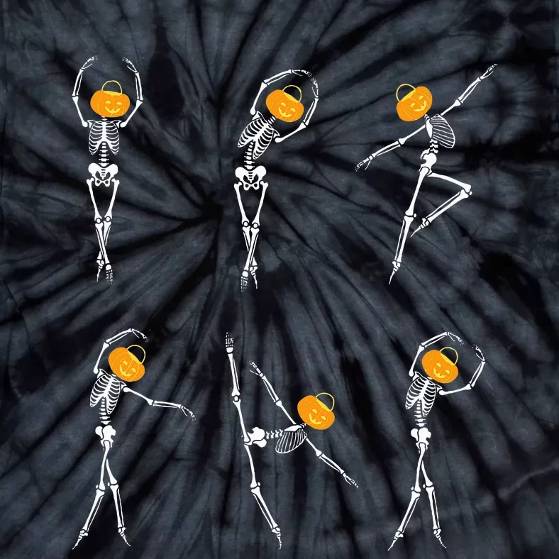 Ballet Dancer Skeletons Pumpkin Head Ballet Dance Halloween Tie-Dye T-Shirt