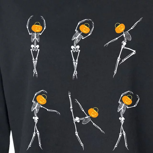 Ballet Dancer Skeletons Pumpkin Head Ballet Dance Halloween Cropped Pullover Crew