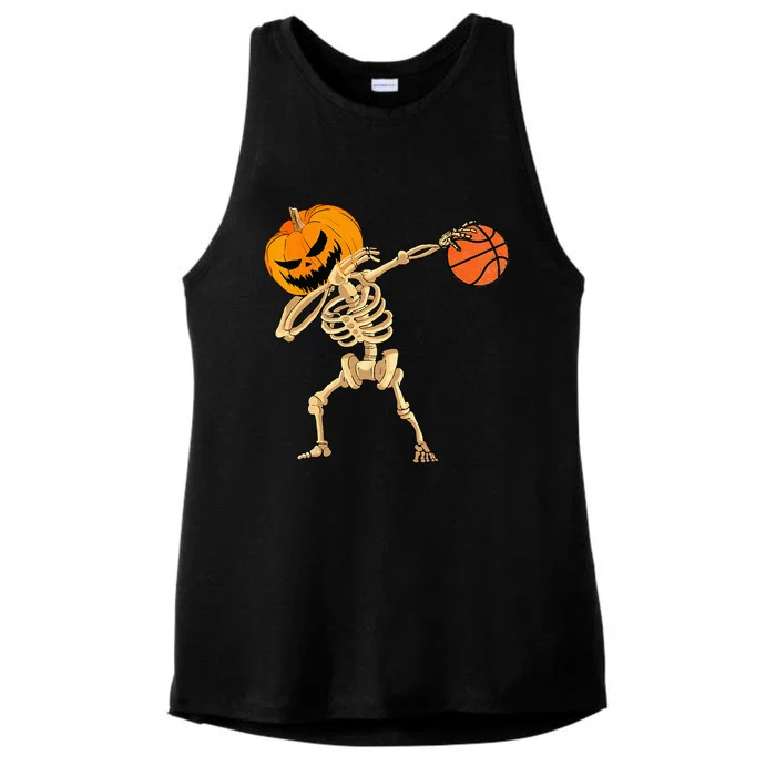 Basketball Dabbing Skeleton Men Halloween Basketball Ladies Tri-Blend Wicking Tank