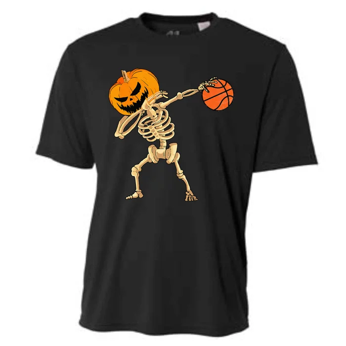 Basketball Dabbing Skeleton Halloween Basketball Cooling Performance Crew T-Shirt