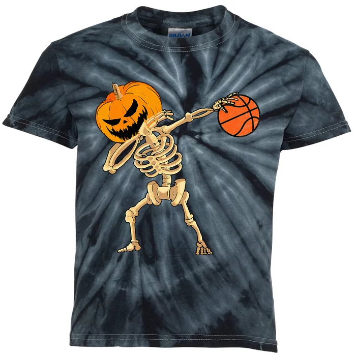 Basketball Dabbing Skeleton Halloween Basketball Kids Tie-Dye T-Shirt