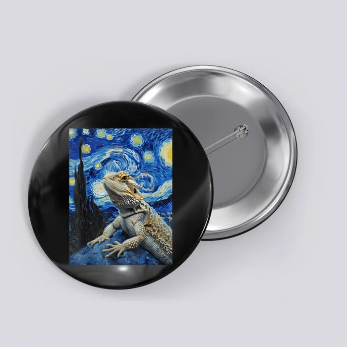 Bearded Dragon Starry Night Van Gogh Style Button