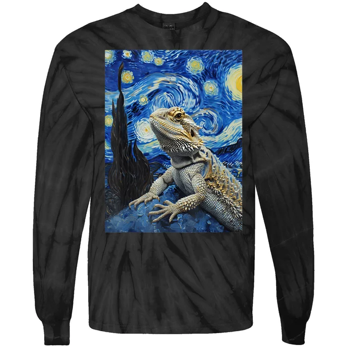 Bearded Dragon Starry Night Van Gogh Style Tie-Dye Long Sleeve Shirt