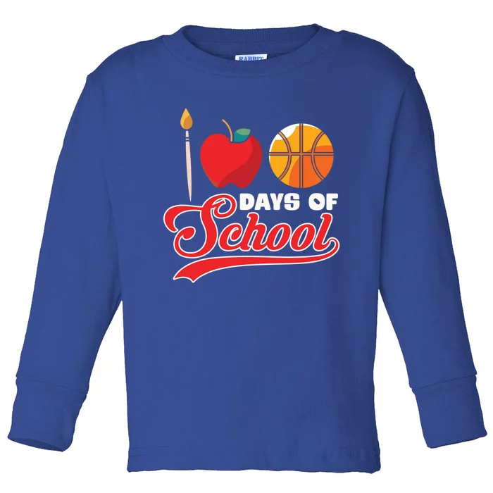 Basketball Drawing Student Gift 100 Days Of School Great Gift Toddler Long Sleeve Shirt