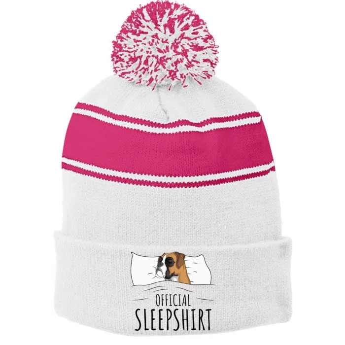 Boxer Dog Sleepshirt Stripe Pom Pom Beanie