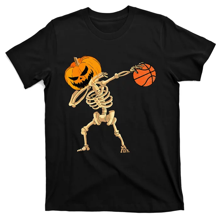 Basketball Dabbing Skeleton Men Halloween Basketball T-Shirt