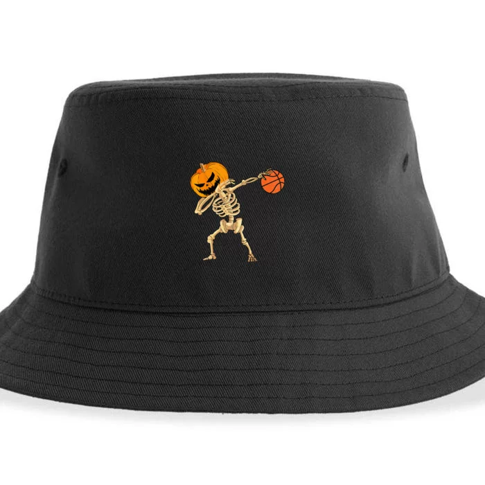 Basketball Dabbing Skeleton Men Halloween Basketball Sustainable Bucket Hat