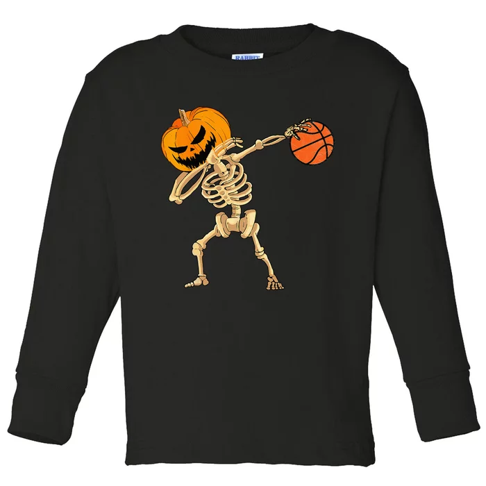 Basketball Dabbing Skeleton Men Halloween Basketball Toddler Long Sleeve Shirt