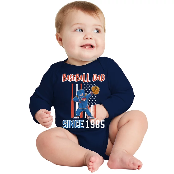 Baseball Dad Since 1985 Funny Gift Baby Long Sleeve Bodysuit