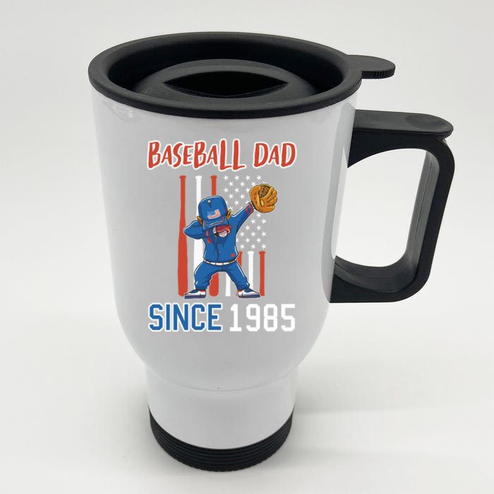 Baseball Dad Since 1985 Funny Gift Front & Back Stainless Steel Travel Mug