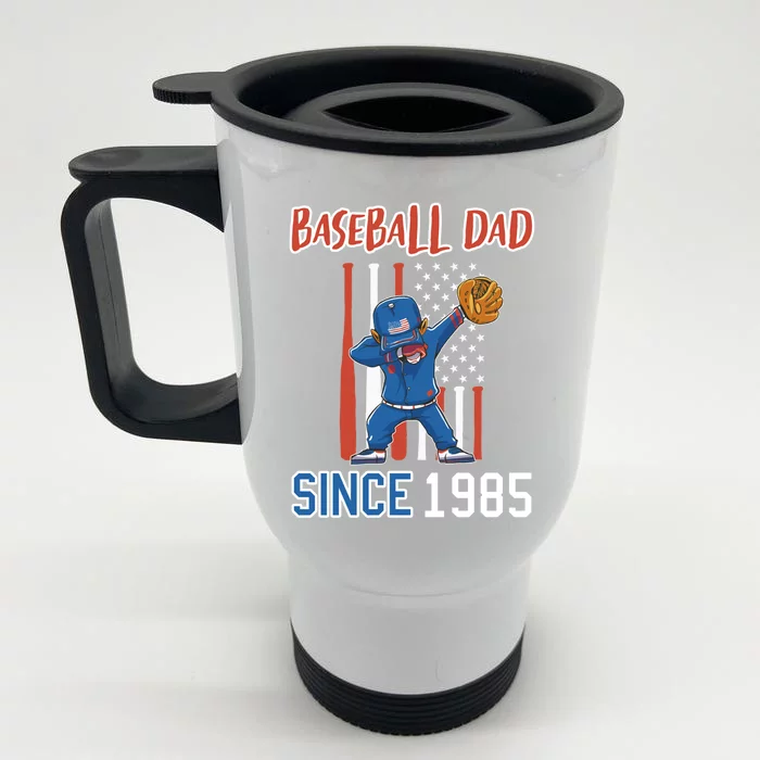 Baseball Dad Since 1985 Funny Gift Front & Back Stainless Steel Travel Mug