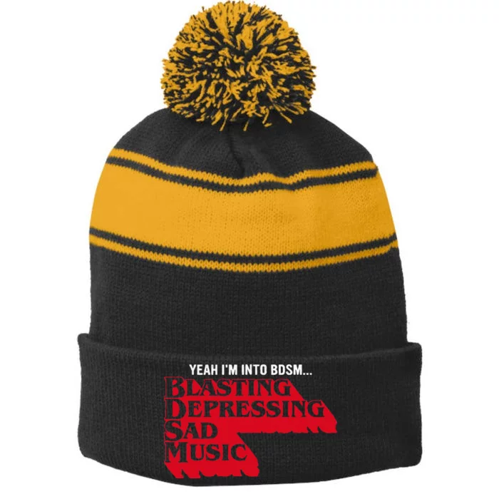 Blasting Depressing Sad Music Stripe Pom Pom Beanie