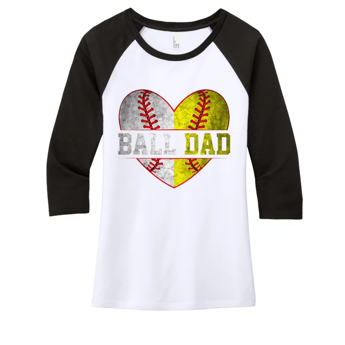 Ball Dad Softball Baseball For Father Day Women's Tri-Blend 3/4-Sleeve Raglan Shirt