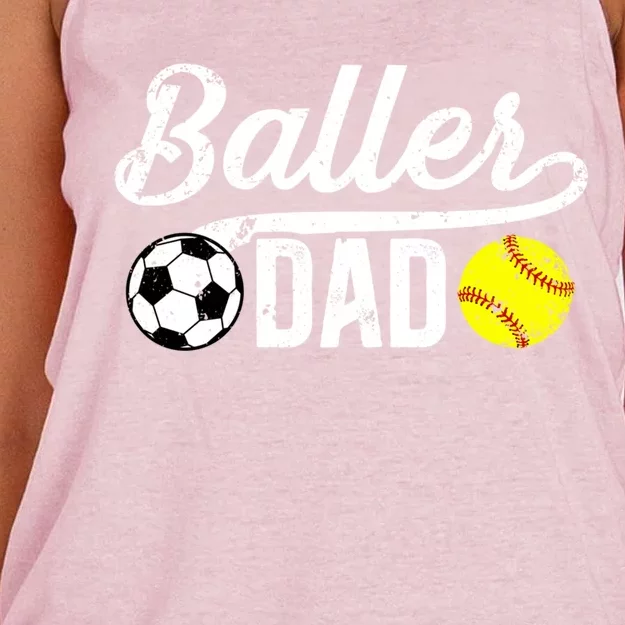 Baller Dad Soccer Softball Dad Softball Soccer Father Cute Gift Women's Knotted Racerback Tank