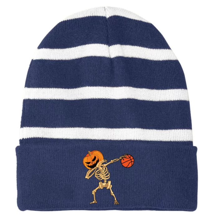 Basketball Dabbing Skeleton Boy Halloween Basketball Striped Beanie with Solid Band