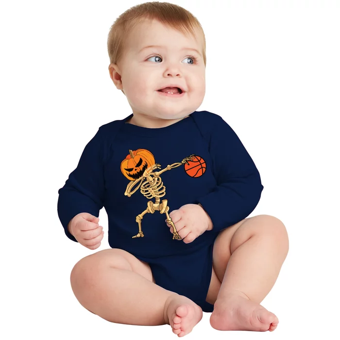 Basketball Dabbing Skeleton Boy Halloween Basketball Baby Long Sleeve Bodysuit