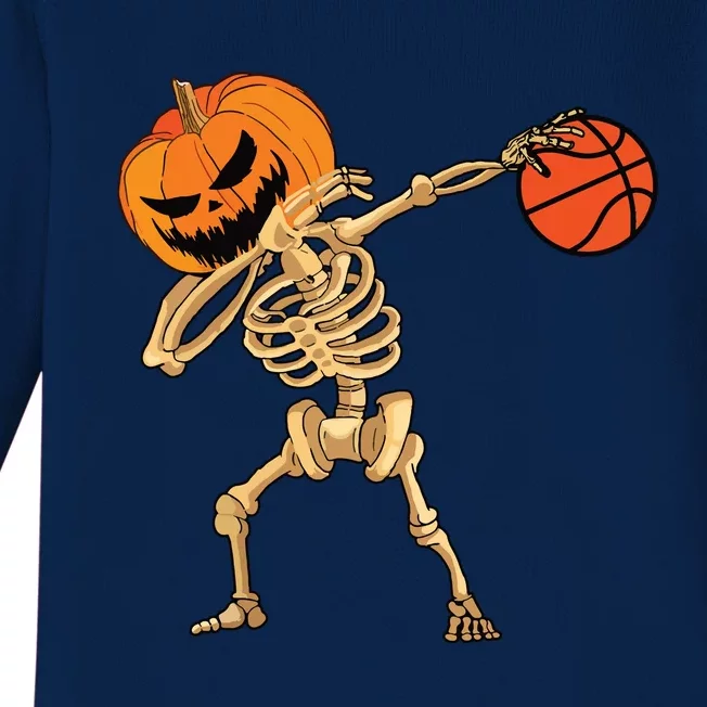 Basketball Dabbing Skeleton Boy Halloween Basketball Baby Long Sleeve Bodysuit