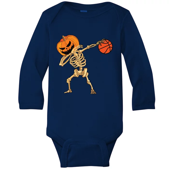 Basketball Dabbing Skeleton Boy Halloween Basketball Baby Long Sleeve Bodysuit