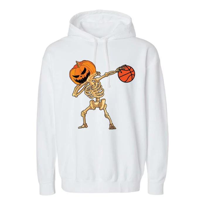 Basketball Dabbing Skeleton Boy Halloween Basketball Garment-Dyed Fleece Hoodie