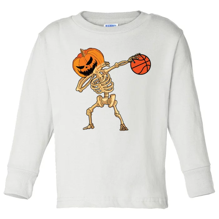 Basketball Dabbing Skeleton Boy Halloween Basketball Toddler Long Sleeve Shirt