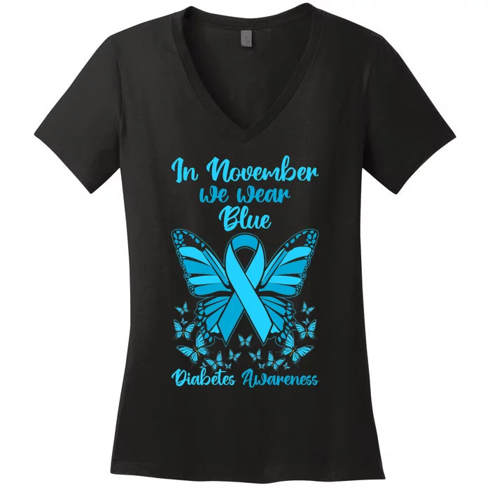 Butterflies Diabetes Type 1 Awareness Family Support Women's V-Neck T-Shirt