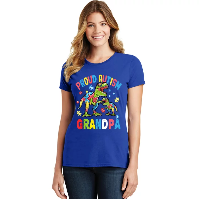 Big Dinosaur Tcute Giftrex And Autism Proud Autism Grandpa Cute Gift Women's T-Shirt