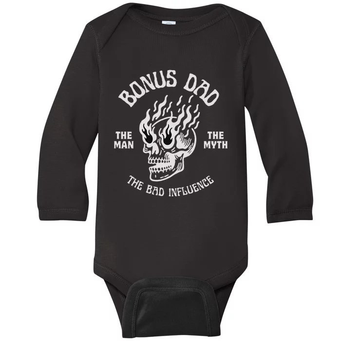 Bonus Dad The Man Myth Bad Influence Funny Fathers Stepdad Baby Long Sleeve Bodysuit