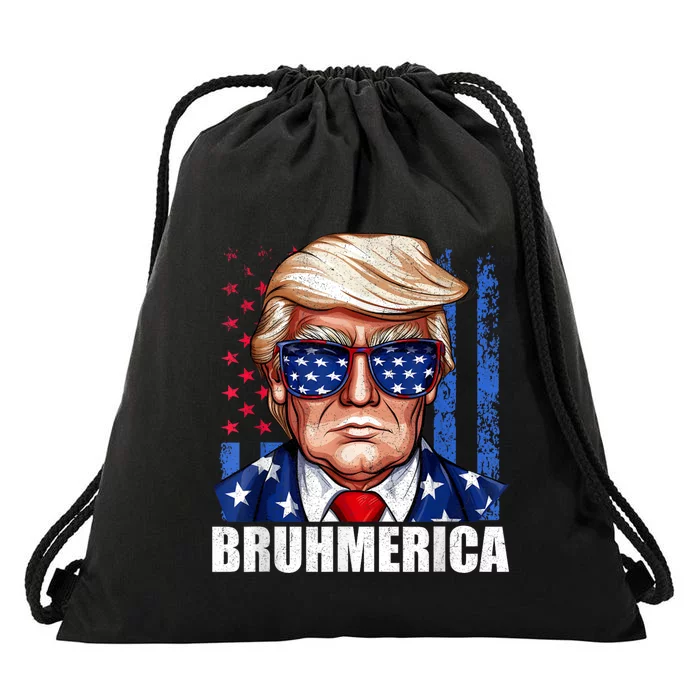 Bruhmerica Donald Trump Usa American Flag Funny Distressed Drawstring Bag