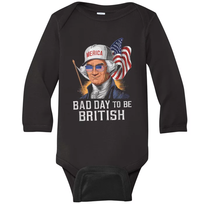 Bad Day To Be British Patriotic George Washington 4th July Baby Long Sleeve Bodysuit