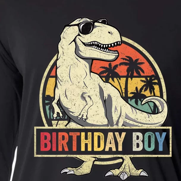 Birthday Dino T Rex Dinosaur Matching Family Cooling Performance Long Sleeve Crew