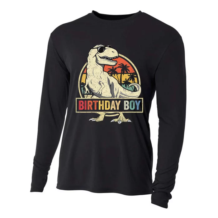 Birthday Dino T Rex Dinosaur Matching Family Cooling Performance Long Sleeve Crew