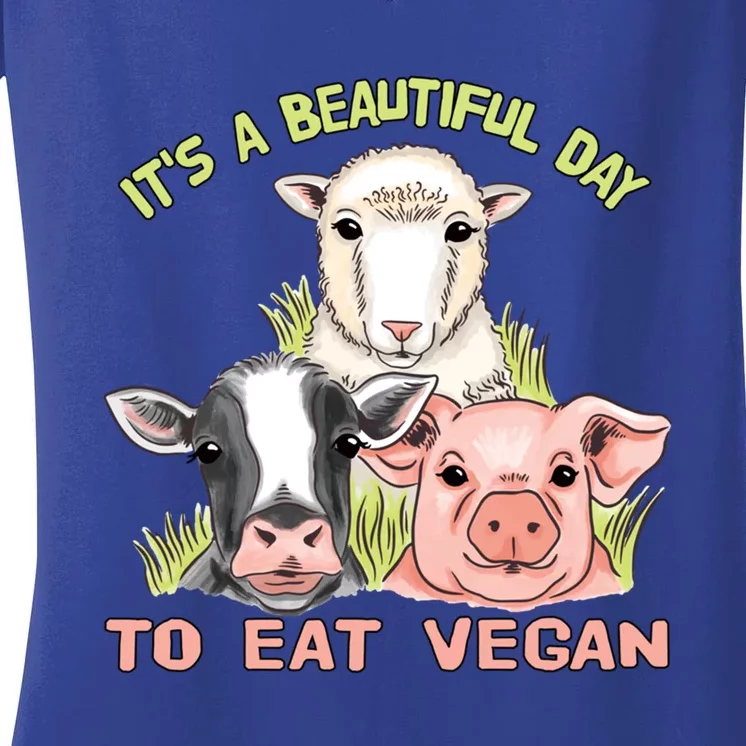 Beautiful Day To Eat Vegan Great Gift World Vegan Day Gift Women's V-Neck T-Shirt