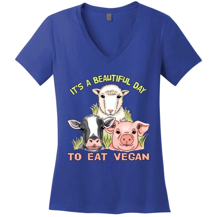 Beautiful Day To Eat Vegan Great Gift World Vegan Day Gift Women's V-Neck T-Shirt