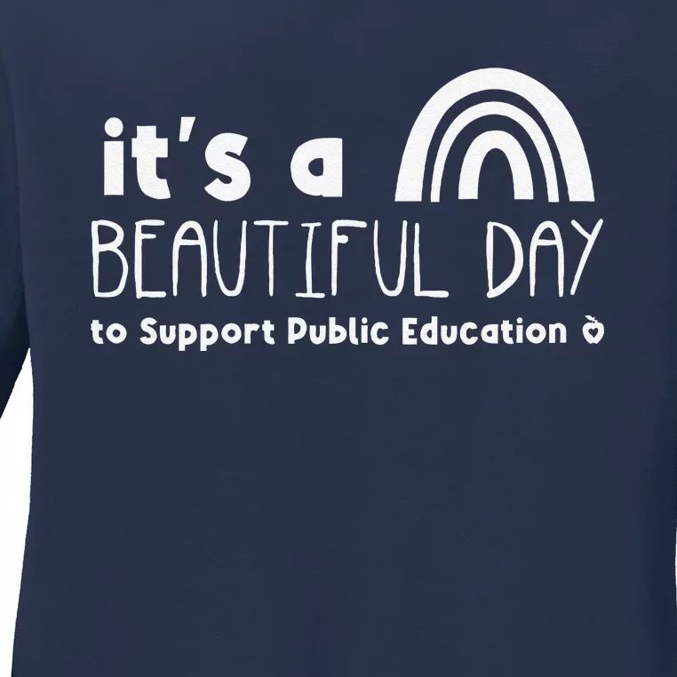 Beautiful Day To Support Public Education Teacher Red For Ed Ladies Long Sleeve Shirt