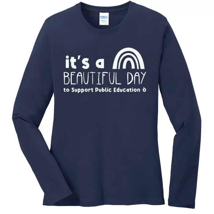 Beautiful Day To Support Public Education Teacher Red For Ed Ladies Long Sleeve Shirt