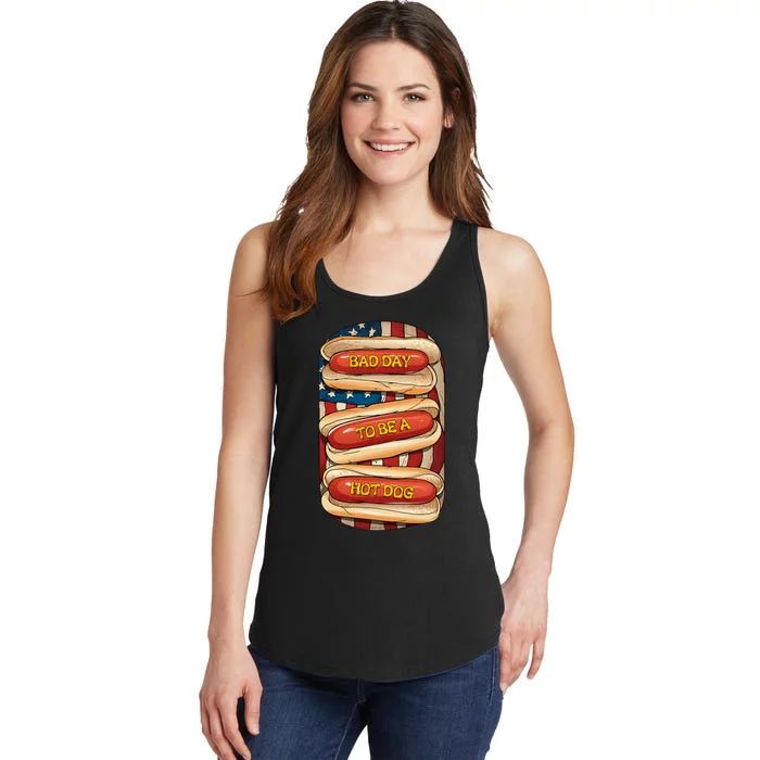 Bad Day To Be A Hot Dog July 4th Patriotic Summer Bbq Ladies Essential Tank