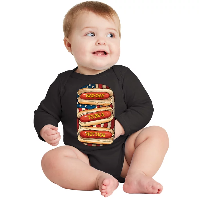 Bad Day To Be A Hot Dog July 4th Patriotic Summer Bbq Baby Long Sleeve Bodysuit