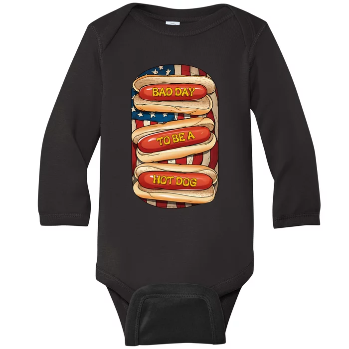 Bad Day To Be A Hot Dog July 4th Patriotic Summer Bbq Baby Long Sleeve Bodysuit