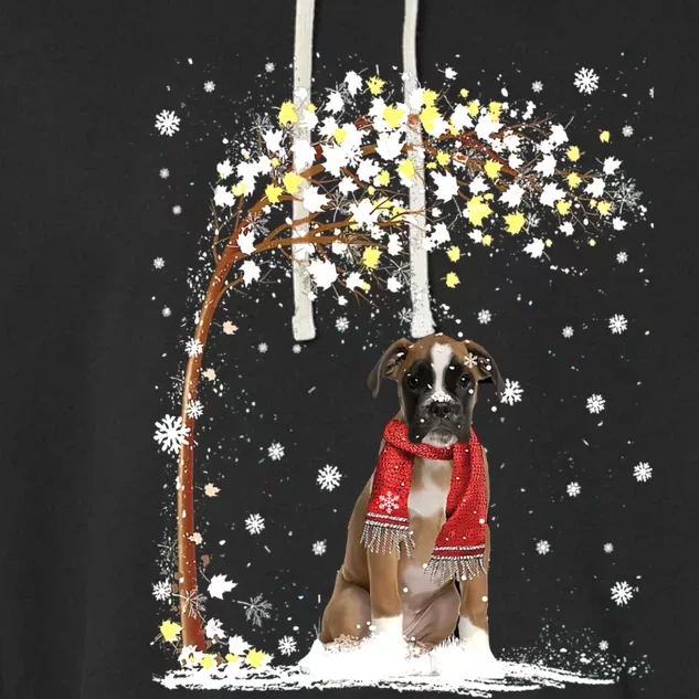 Boxer Dog Tree Christmas Snow Pajama Xmas Dog Lover Gift Garment-Dyed Fleece Hoodie