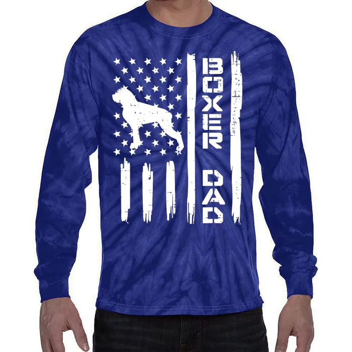 Boxer Dad US Flag Vintage Patriotic Dog Lover Owner Men Gift Tie-Dye Long Sleeve Shirt