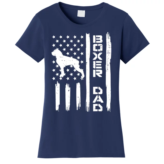 Boxer Dad US Flag Vintage Patriotic Dog Lover Owner Men Gift Women's T-Shirt