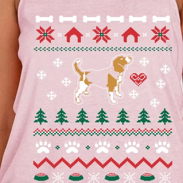 Beagle Dog Ugly Christmas Sweater Xmas Women's Knotted Racerback Tank