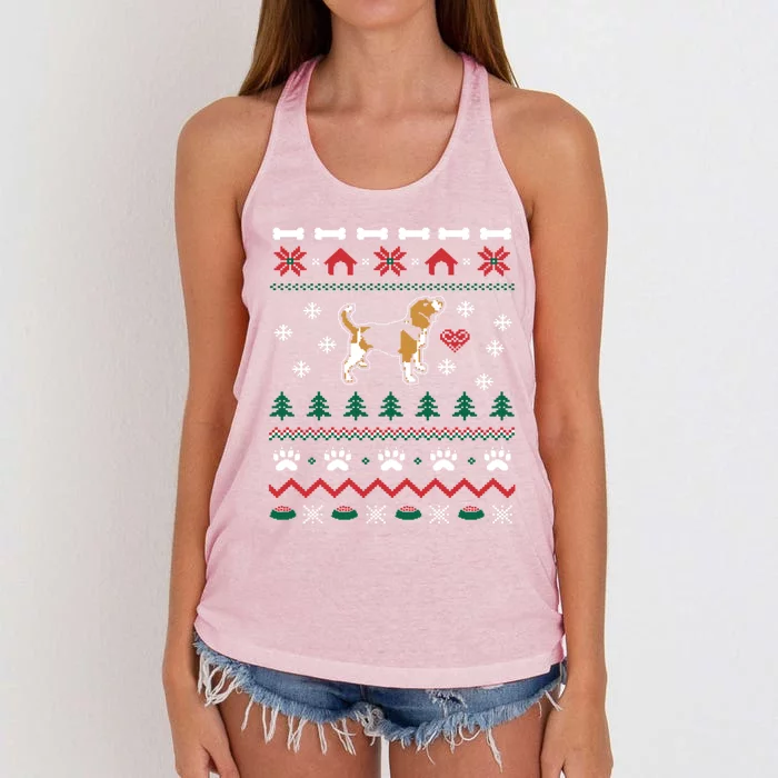 Beagle Dog Ugly Christmas Sweater Xmas Women's Knotted Racerback Tank