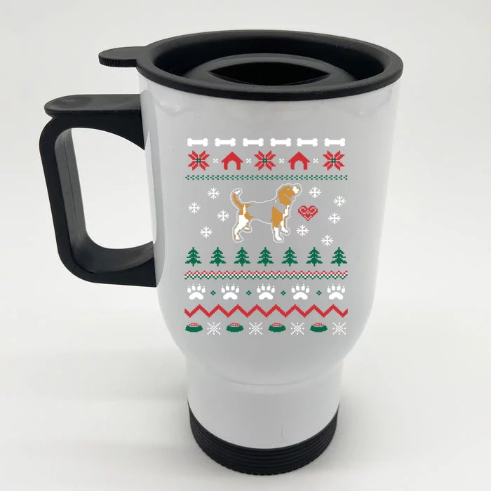 Beagle Dog Ugly Christmas Sweater Xmas Front & Back Stainless Steel Travel Mug