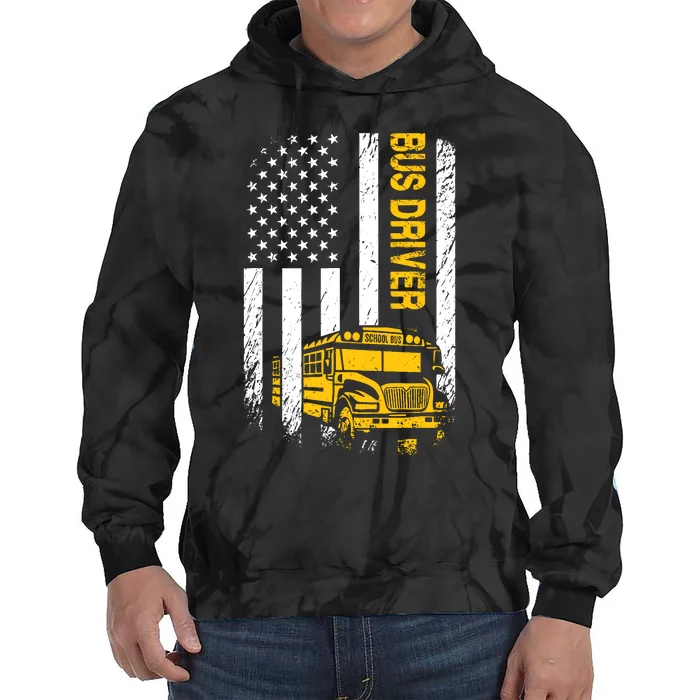 Bus Driver Usa American Flag Funny School Bus Driver Tie Dye Hoodie